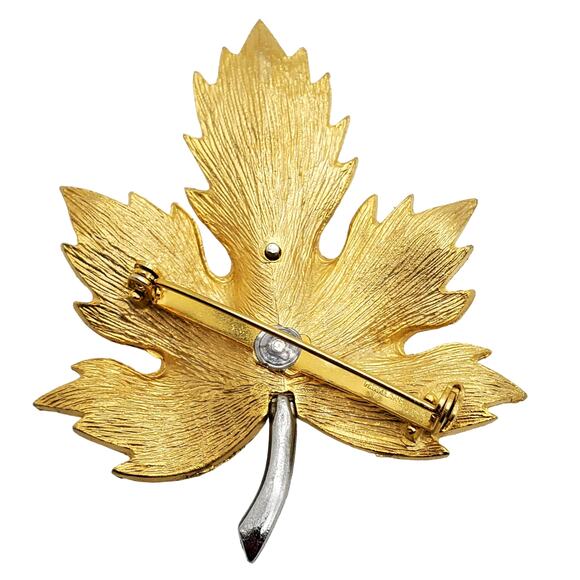 Park Lane Maple Leaf Brooch Clear Pave Crystals Brushed Gold Tone Pin Vintage - Picture 3 of 6